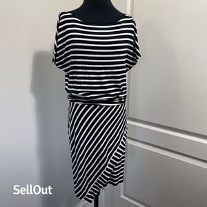 White House Black Market Women's XS Black Striped Asymmetrical Dress